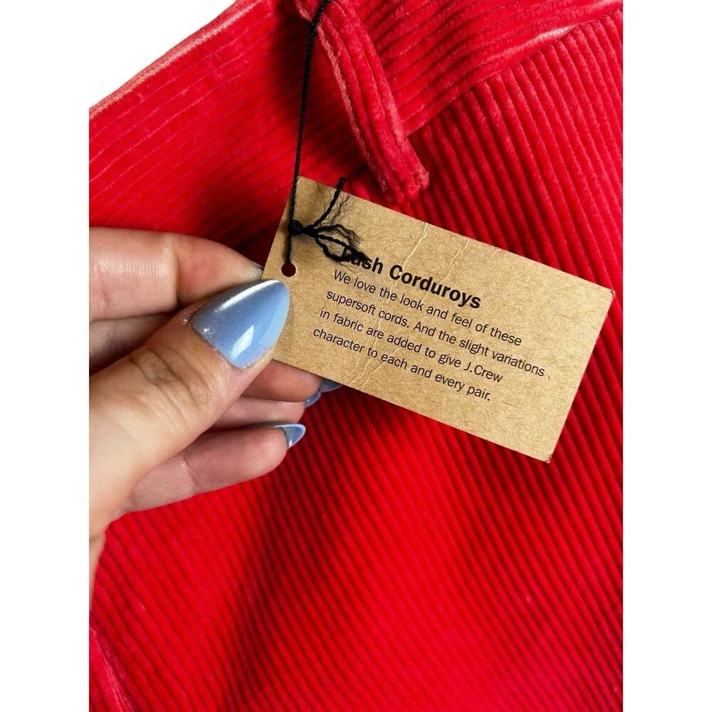 NWT J Crew Red Corduroy Pants Womens Size 12 Low Fit Straight Leg Lush Cords
